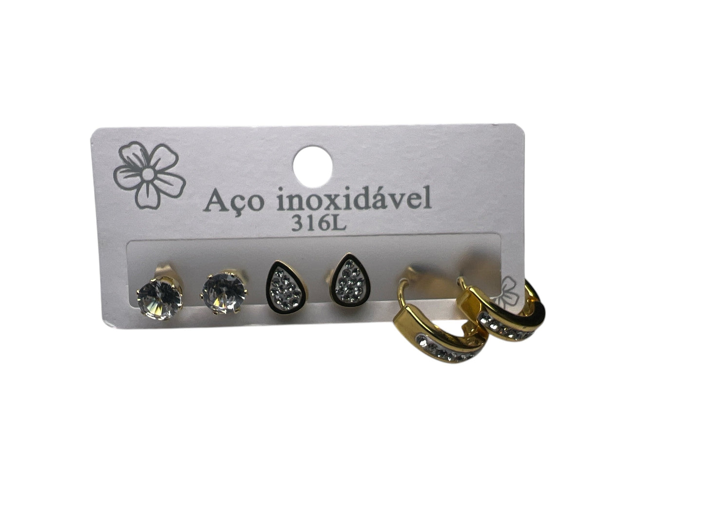 Earring Trio em Aço Gota