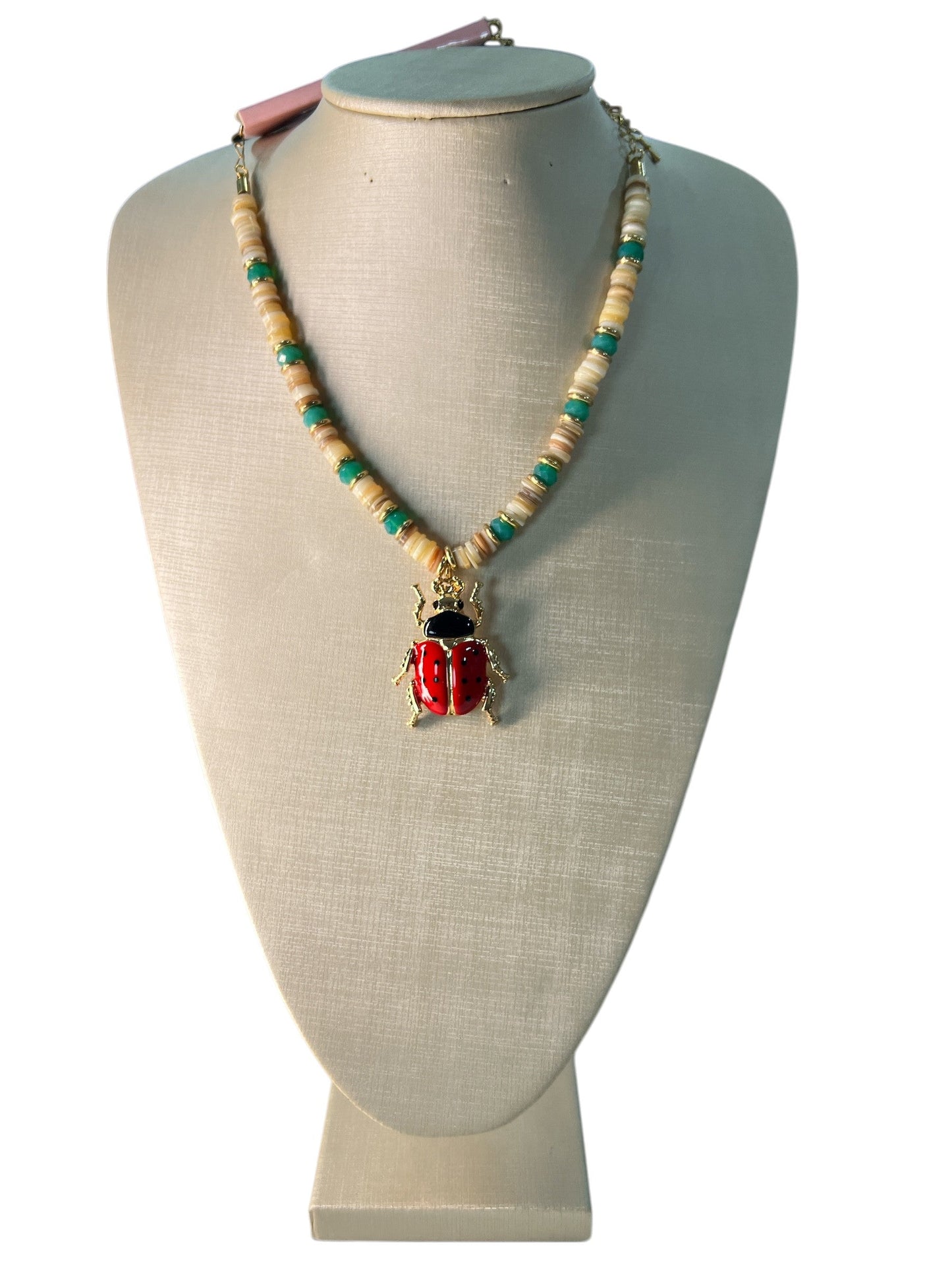 Necklace Maria Deyse Joaninha verde agua
