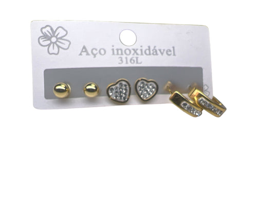 Trio Earring Aço Coloração