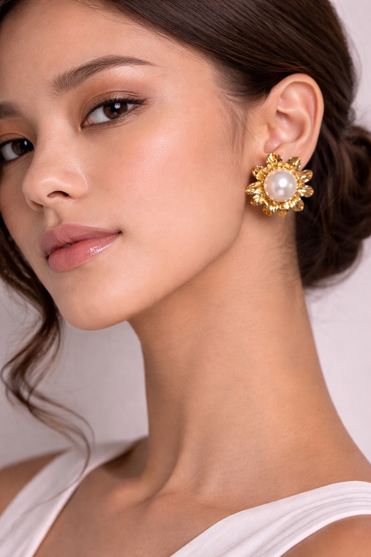 Earring Gold Flor Perola Maria Isabel