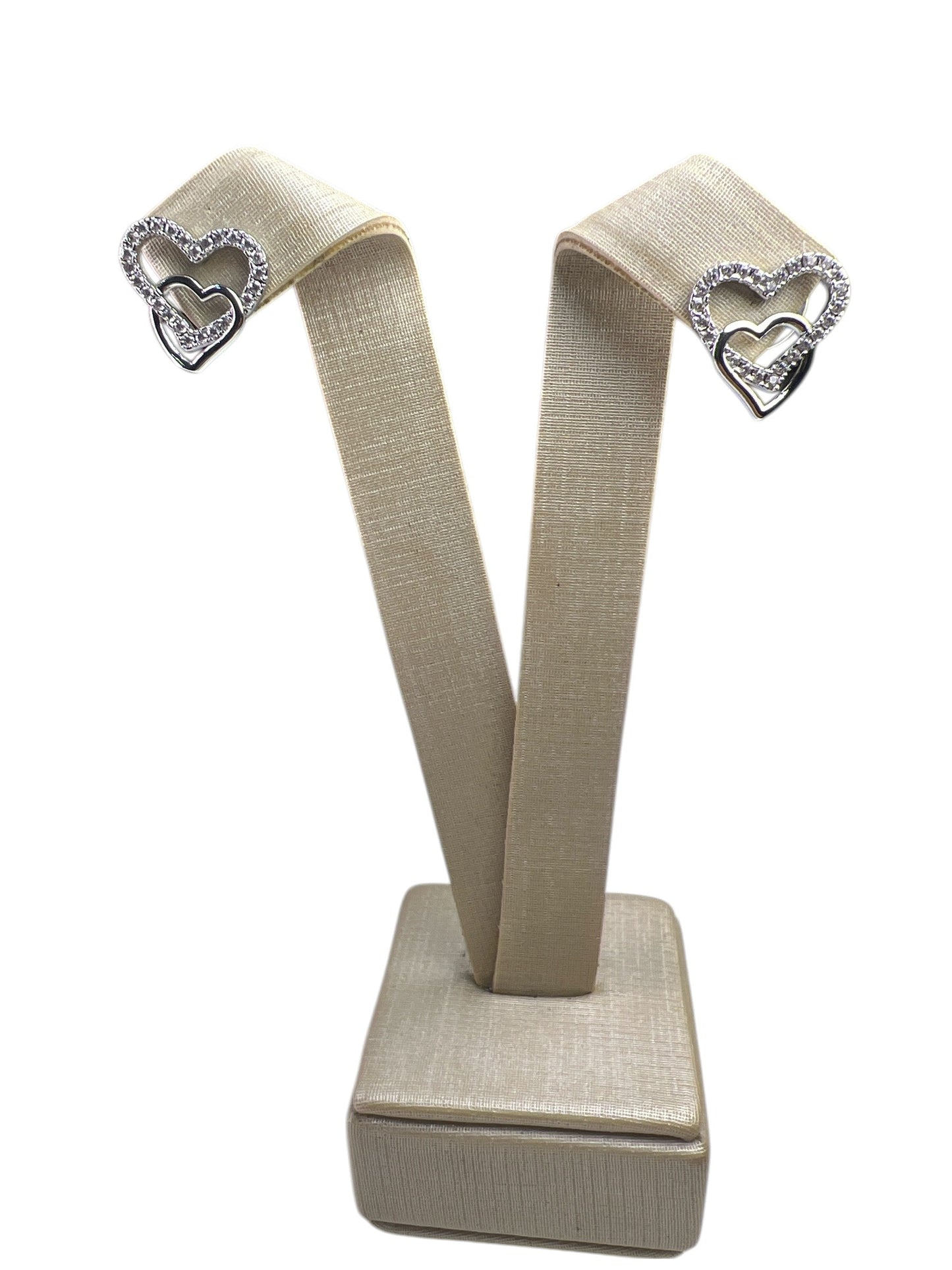 Earring coração duplo prata Maria Mariana