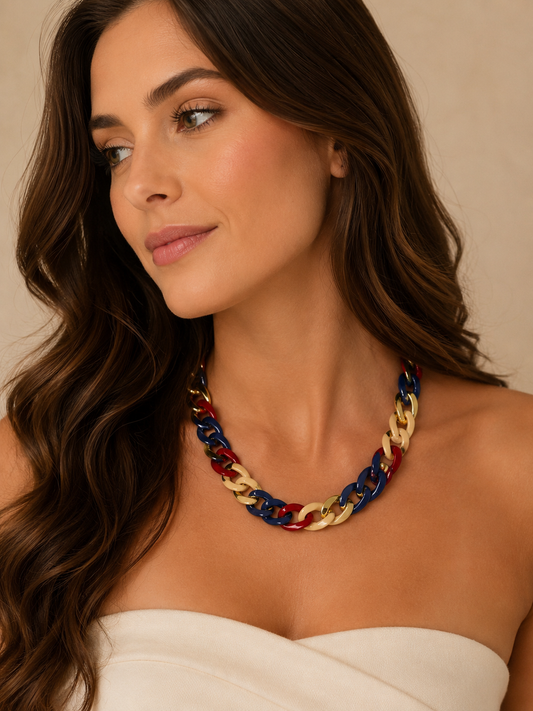 Necklace Elos Maria Amanda Bege e Azul