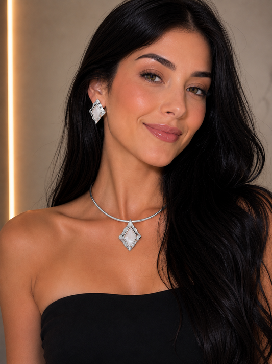 Set Silver Necklace + Earring Maria Thalita